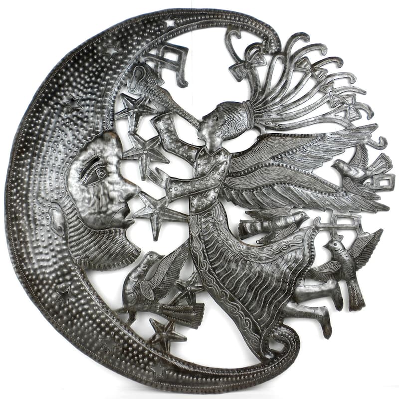 Handmade Angel and Moon Metal Wall Art (Haiti)