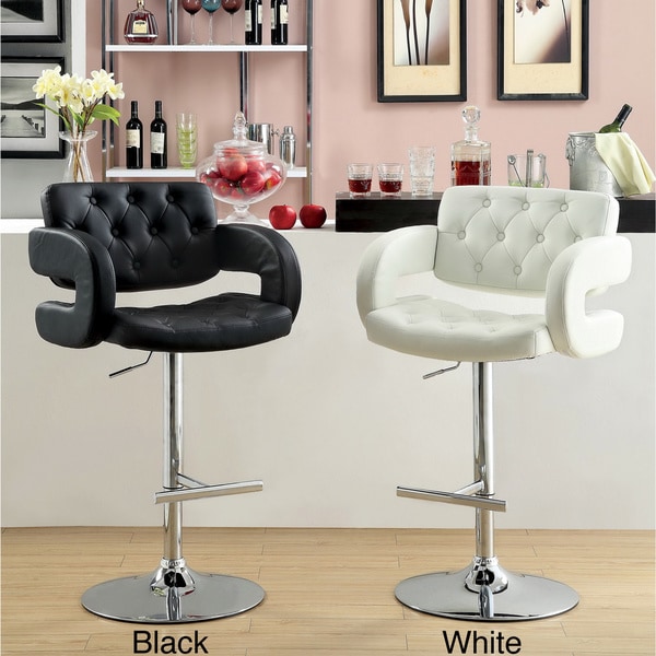 Furniture of America Vardara Button tufted Adjustable Swivel Bar Stool Furniture of America Bar Stools