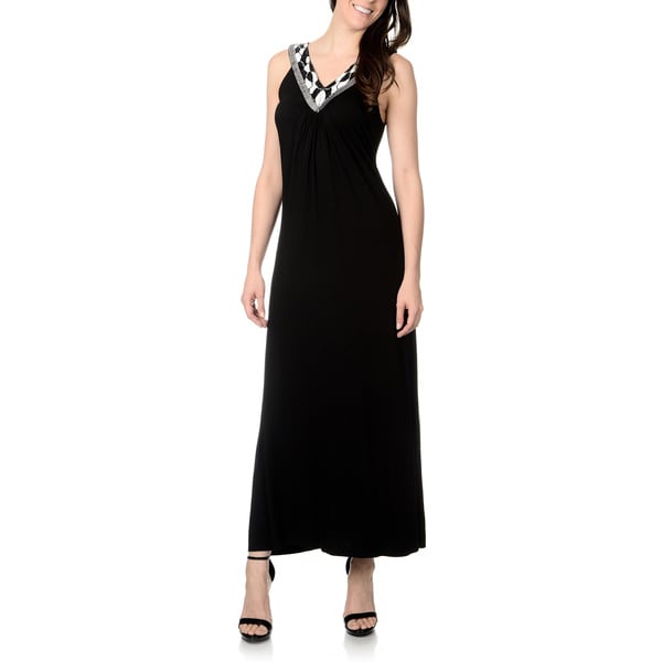Chelsea & Theodore Women's Black Beaded Neckline Maxi Dress - 16095029 ...