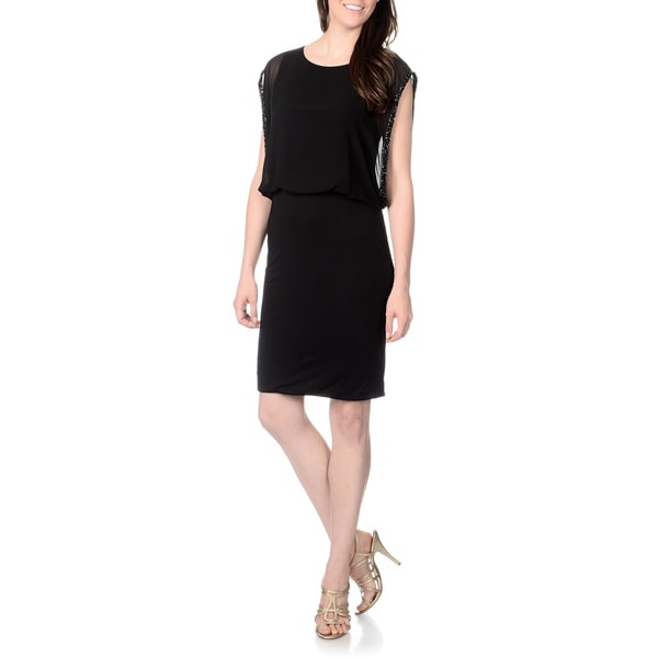 Shop Chelsea & Theodore Women's Solid Black Blouson Dress - Overstock ...