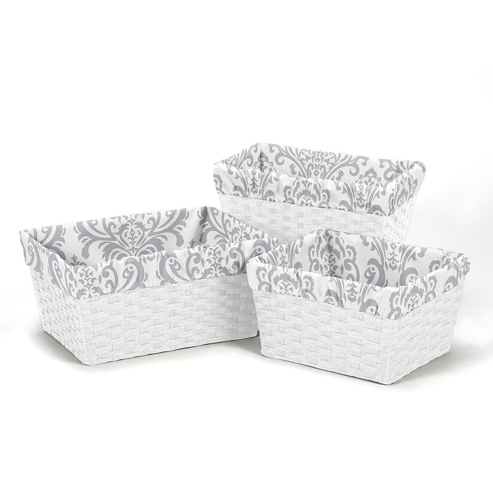 Sweet Jojo Designs Grey Damask Basket Liners (set Of 3)