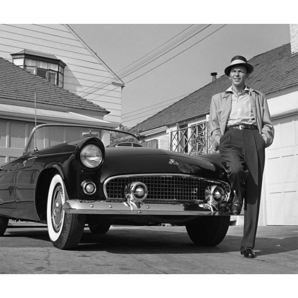 Frank Sinatra Standing Next to T-bird 1955 Frank Worth Lithograph