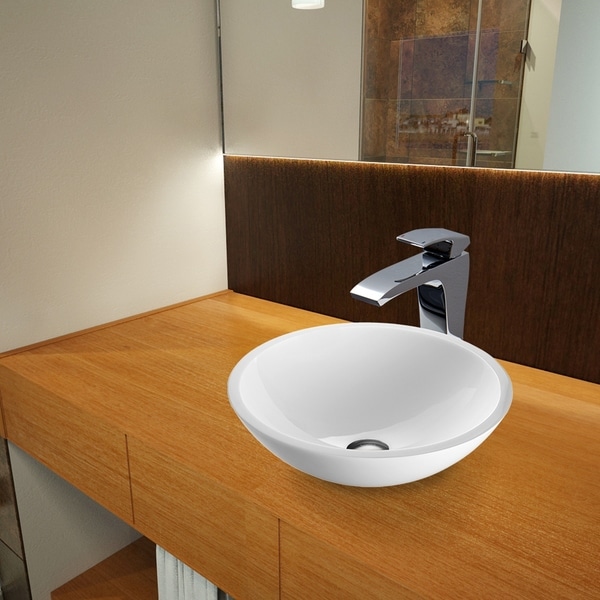 VIGO Victoria White Vessel Bathroom Sink and Blackstonian Faucet Set