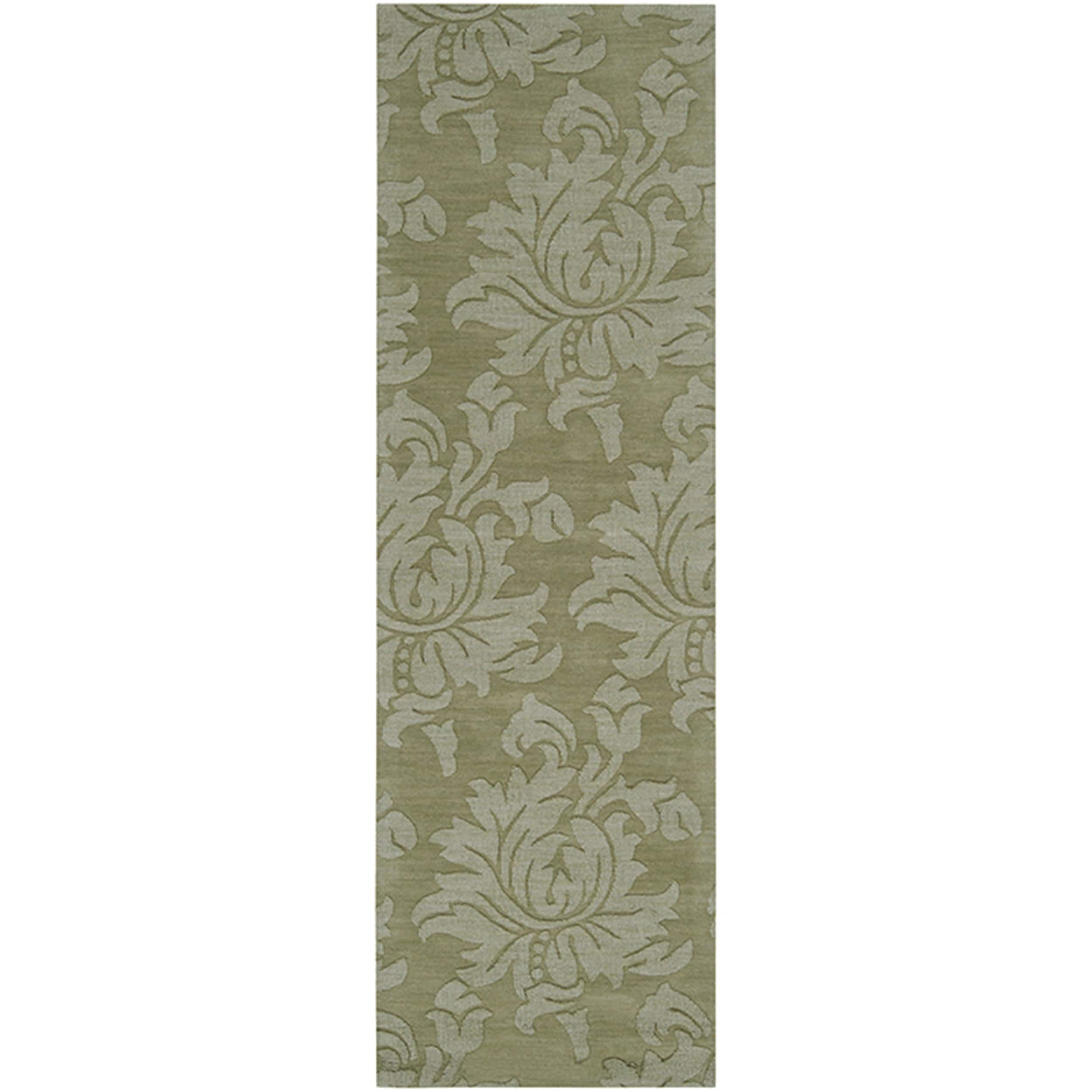 Hand Loomed Fremont Casual Solid Tone on tone Floral Wool Area Rug (26 X 8)