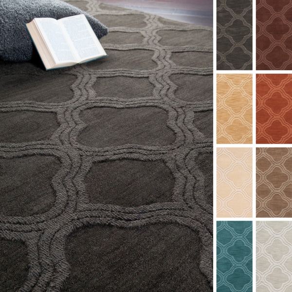 Hand Loomed Canton Casual Solid Tone-On-Tone Moroccan Trellis Wool Area Rug - 5' x 8'