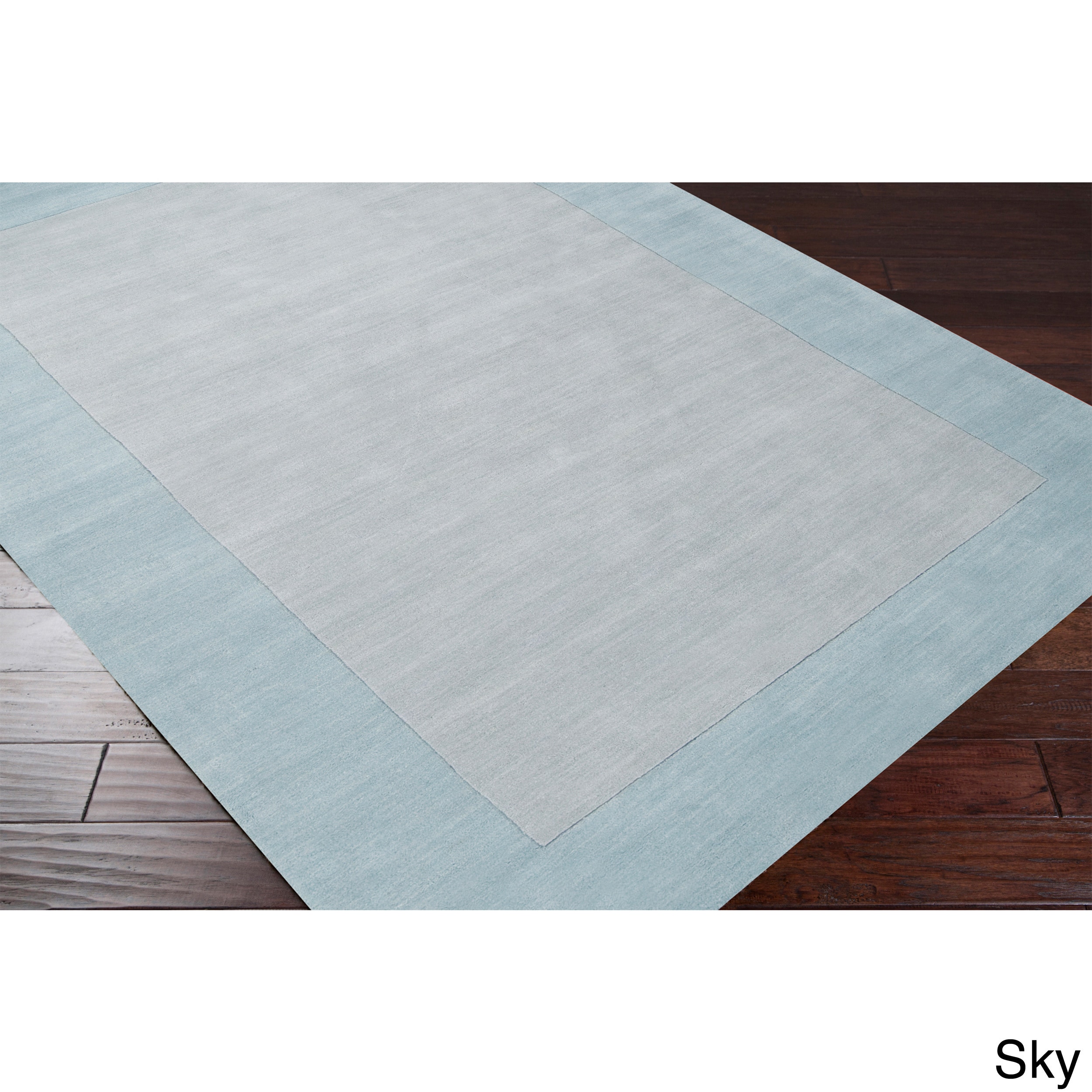 Surya Carpet, Inc Hand Loomed Obert Solid Bordered Tone on tone Wool Area Rug (9 X 13) Blue Size 9 x 13