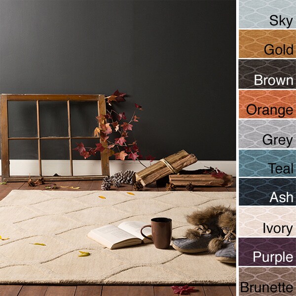 Hand Loomed Exeter Casual Solid Tone-On-Tone Moroccan Trellis Wool Area Rugs - 5' x 8'