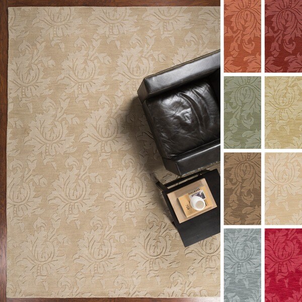 Hand Loomed Crete Casual Solid Tone-On-Tone Floral Wool Area Rug - 8' x 11'