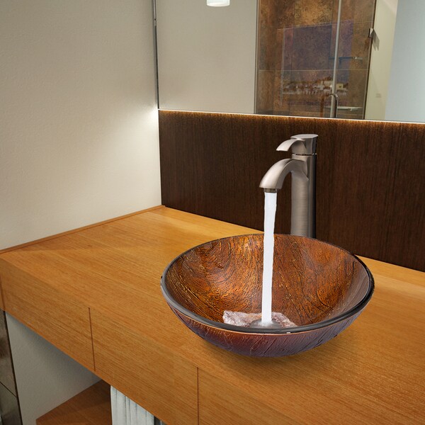 VIGO Kenyan Twilight Glass Vessel Sink and Otis Brushed Nickel Faucet
