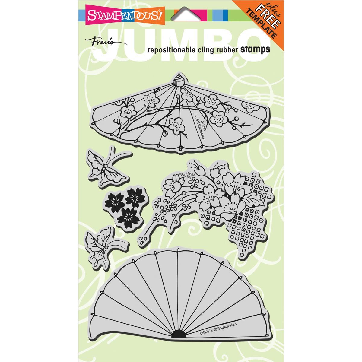 Stampendous Jumbo Cling Rubber Stamp 5 X9   Asian Umbrella