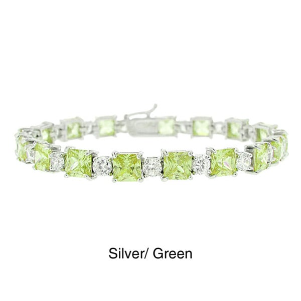 Icz Stonez Silver Princess and Round Colored CZ Bracelet ICZ Stonez Cubic Zirconia Bracelets