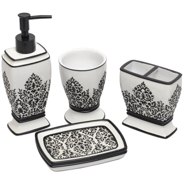 Shop Black White  Damask Bath  Accessory  4 piece Set  Free 