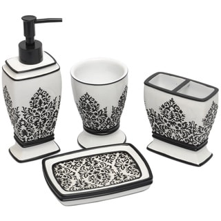 Black/ White Damask Bath Accessory 4-piece Set - Overstock - 8873456