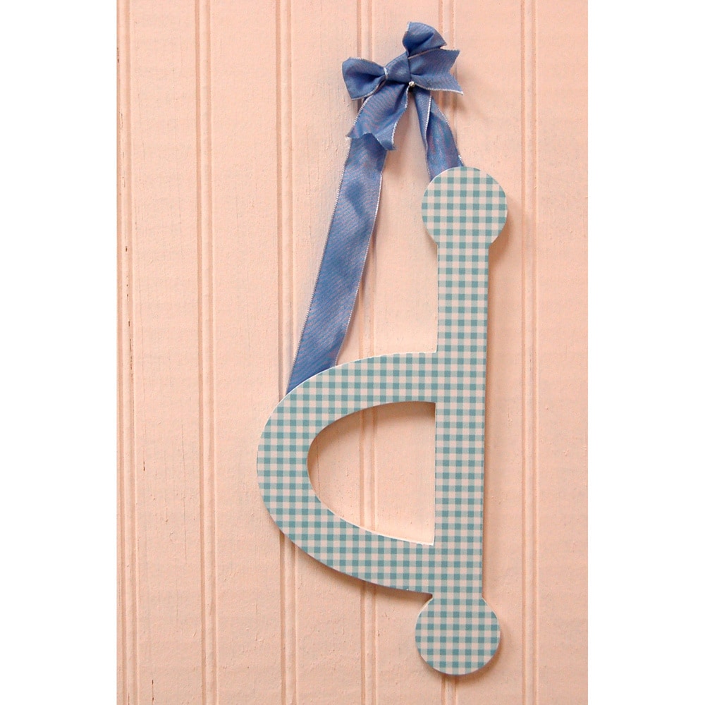 My Baby Sam Blue Gingham Decorative Lettering (Blue/ whiteTheme GinghamShape LetterSuggested age/weight limit 0 4 yearsMaterials MDF wood, ribbonDimensions 9 inches x 5 inchesCare instructions Clean with cloth )