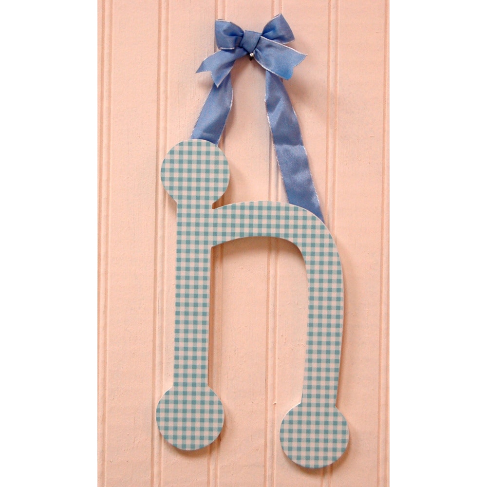 My Baby Sam Blue Gingham Decorative Lettering (Blue/ whiteTheme GinghamShape LetterSuggested age/weight limit 0 4 yearsMaterials MDF wood, ribbonDimensions 9 inches x 5 inchesCare instructions Clean with cloth )