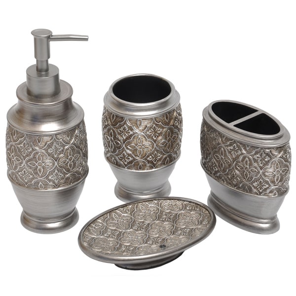 Shop Kasbar Silver Bath Accessory 4-piece Set - Free ...