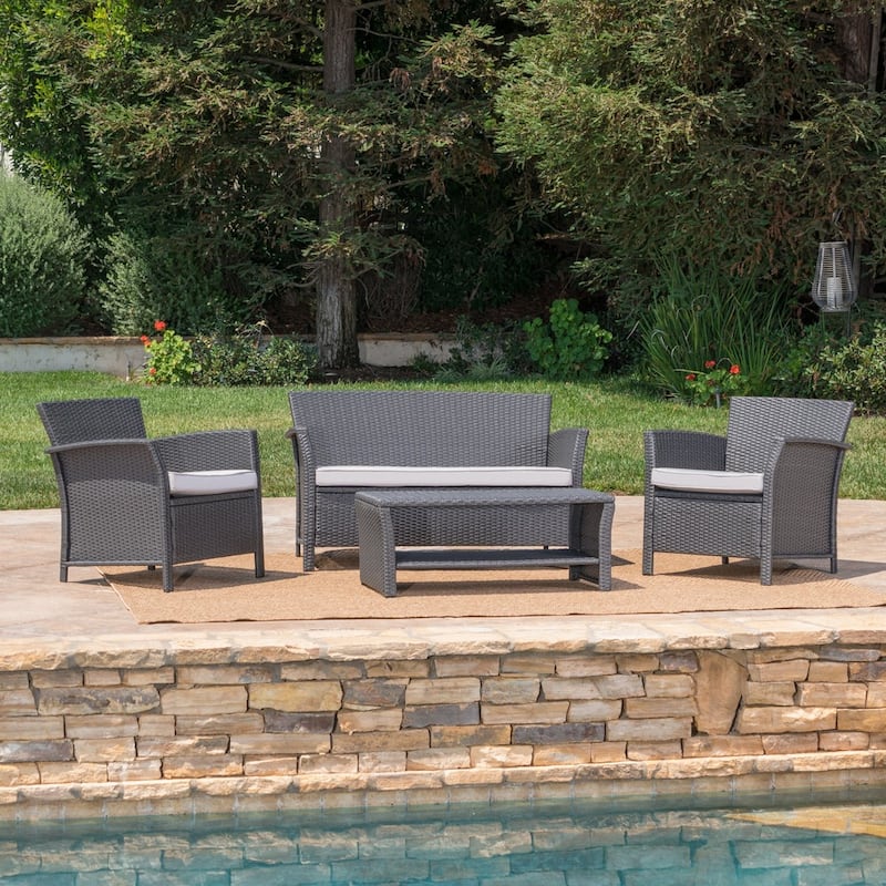 Santa Lucia Outdoor 4-pc. Cushioned Wicker Chat Set by Christopher Knight Home