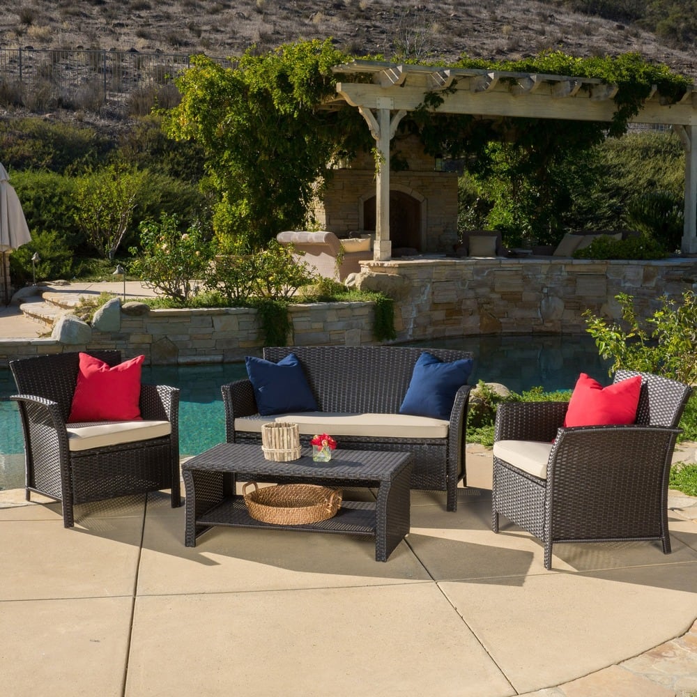 Santa Lucia Outdoor 4-pc. Cushioned Wicker Chat Set by Christopher Knight Home