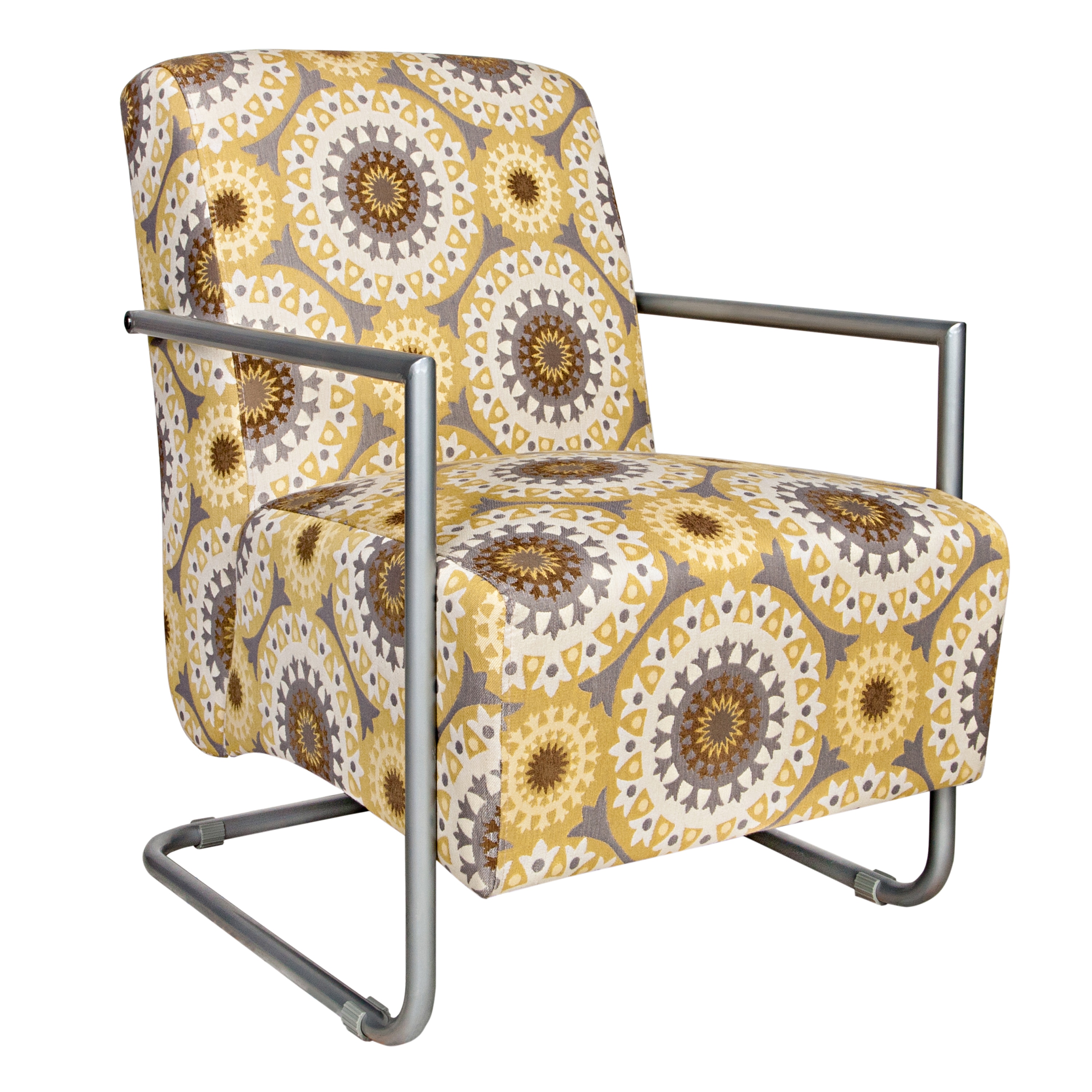 Angelohome Roscoe Chair In Golden Yellow Garden Wheel With Silver Frame