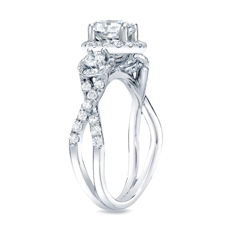 Auriya 14k Gold 2ctw Twisted 3-stone Halo Diamond Engagement Ring (H-I, SI1-SI2)