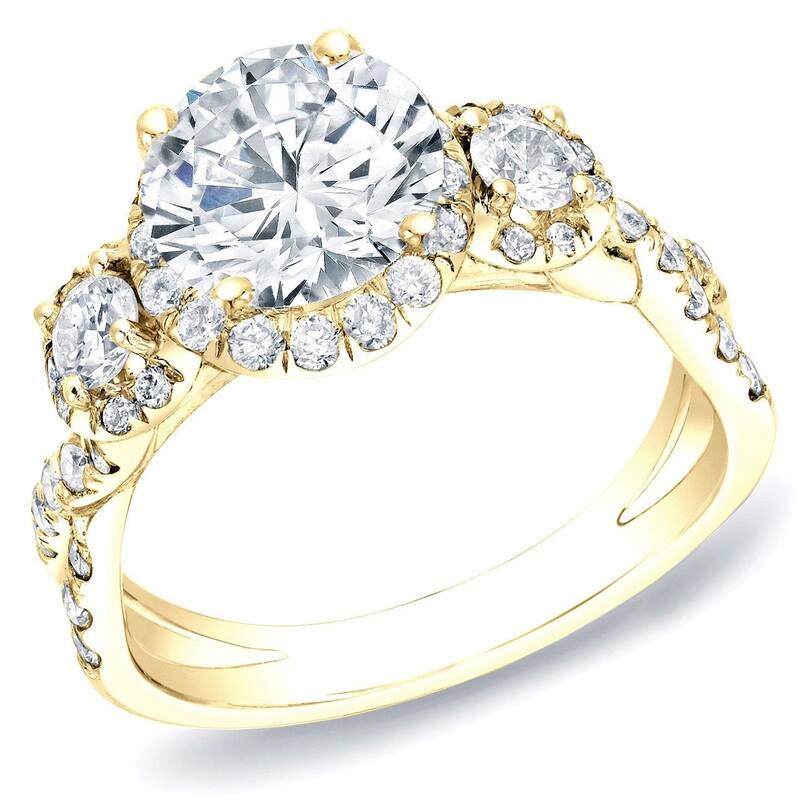 Auriya 14k Gold 2ctw Twisted 3-stone Halo Diamond Engagement Ring (H-I, SI1-SI2) - Yellow - 4