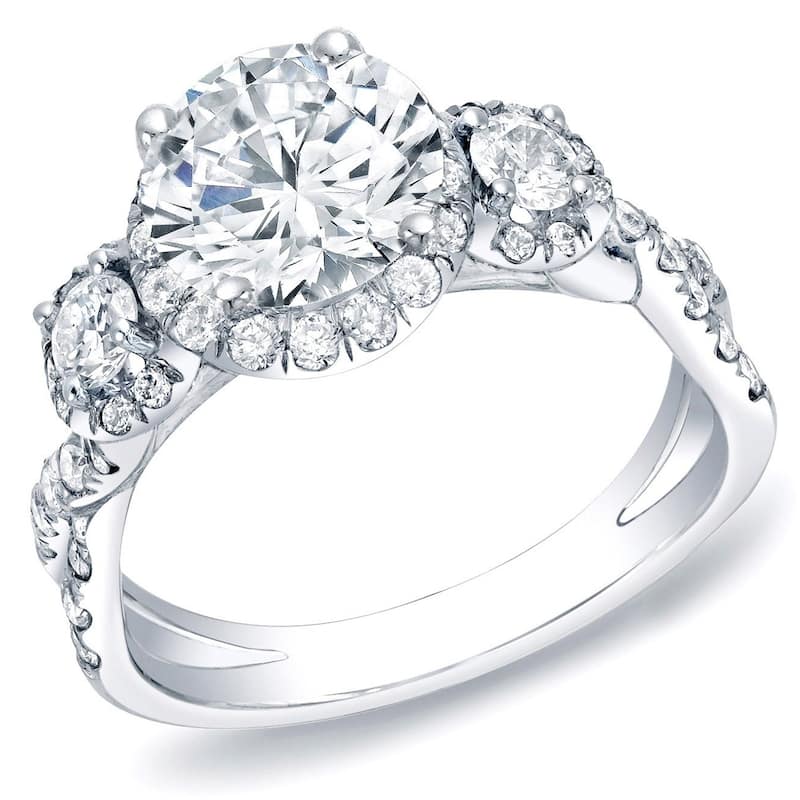 Auriya 14k Gold 2ctw Twisted 3-stone Halo Diamond Engagement Ring (H-I, SI1-SI2) - White - 4