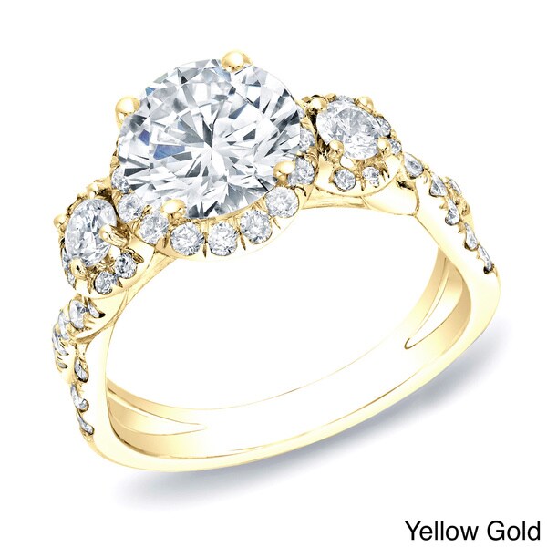 Auriya 14k Gold Certified 2ct TDW Round Diamond Halo Engagement Ring