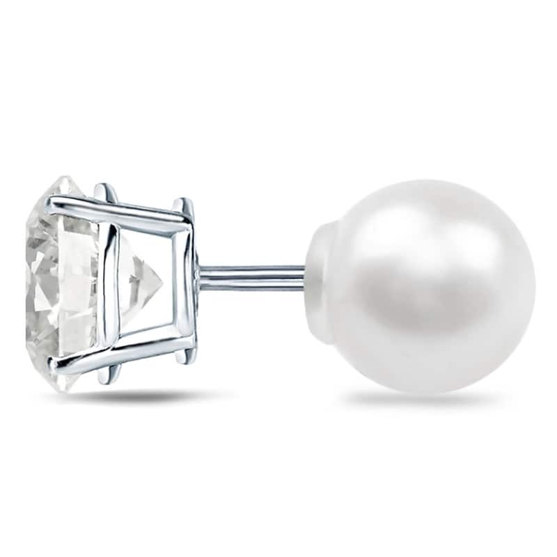 Auriya 14k Gold 3/4ct TDW Reversible Diamond and Freshwater Pearl Stud Earrings (H-I, VS1-VS2)
