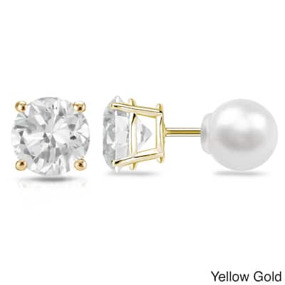 Auriya 14k Gold 3/4ct TDW Reversible Diamond and Freshwater Pearl Stud Earrings (H-I, VS1-VS2)