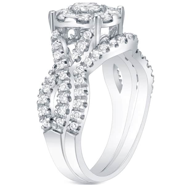 Auriya 14k Gold 1ctw Halo Infinity Diamond Engagement Ring Set