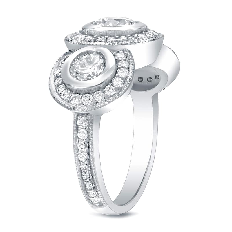 Auriya 14k Gold 2ctw Unique 3-Stone Halo Diamond Engagement Ring