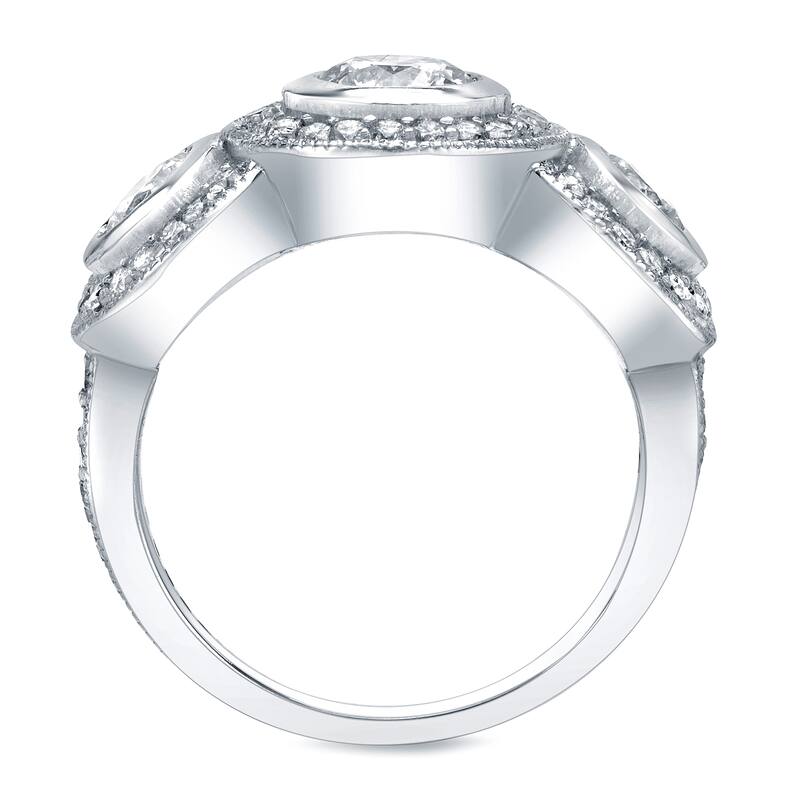 Auriya 14k Gold 2ctw Unique 3-Stone Halo Diamond Engagement Ring