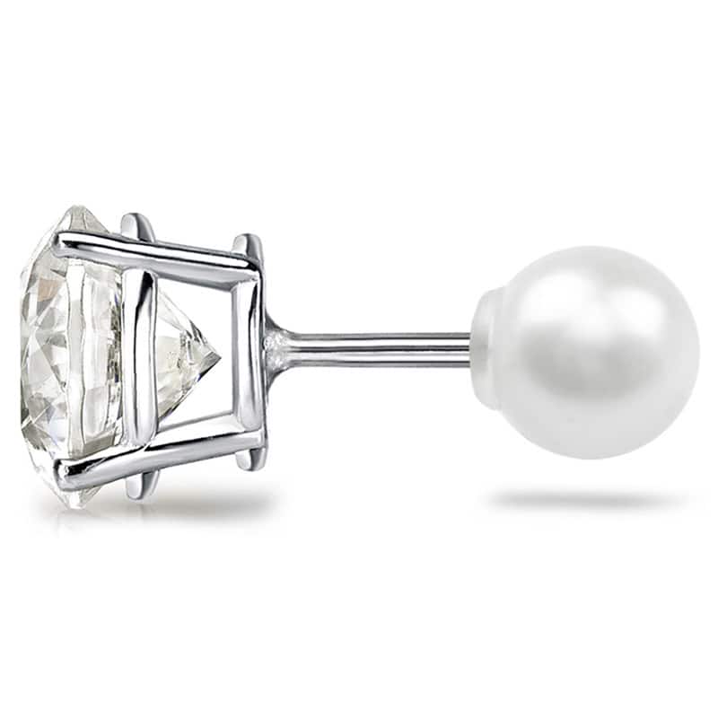 Platinum 1 1/2ct TDW Reversible Hearts & Arrows Diamond and Pearl Stud Earrings (J-K, SI1-SI2)