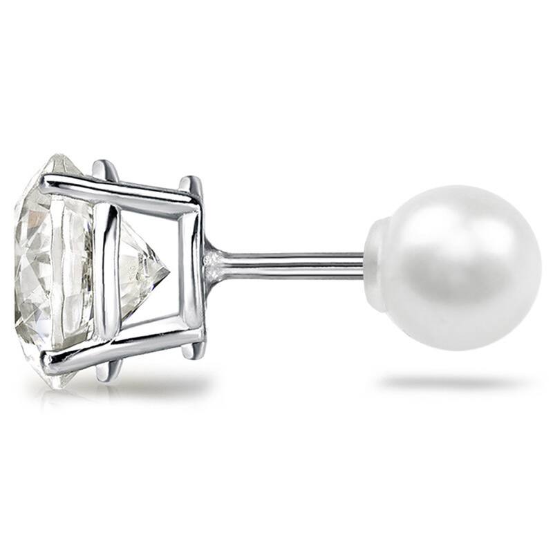 Auriya 1 1/2ctw Reversible Hearts & Arrows Diamond and Pearl Stud Earrings Platinum - White