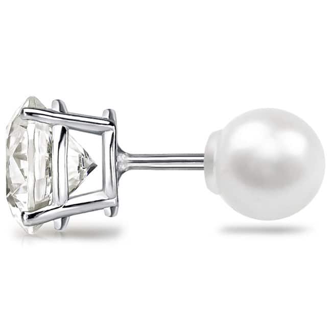 Auriya 1ctw Reversible Diamond and Pearl Stud Earrings 14k Gold (J-K, SI1-SI2)