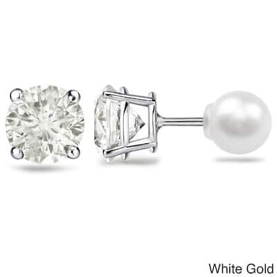 Auriya 1ctw Reversible Diamond and Pearl Stud Earrings 14k Gold (J-K, SI1-SI2)