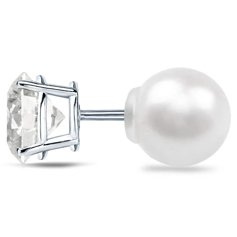 Auriya 1/4ctw Reversible Diamond and Pearl Stud Earrings 14k Gold (H-I, VS1-VS2)
