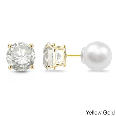 Auriya 1/4ctw Reversible Diamond and Pearl Stud Earrings 14k Gold (H-I, VS1-VS2)