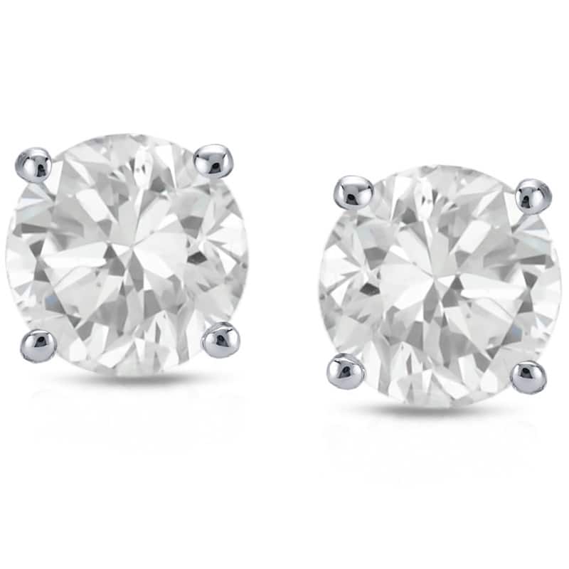 Auriya 14k Gold 1ct TDW Reversible Round Diamond and Pearl Stud Earrings