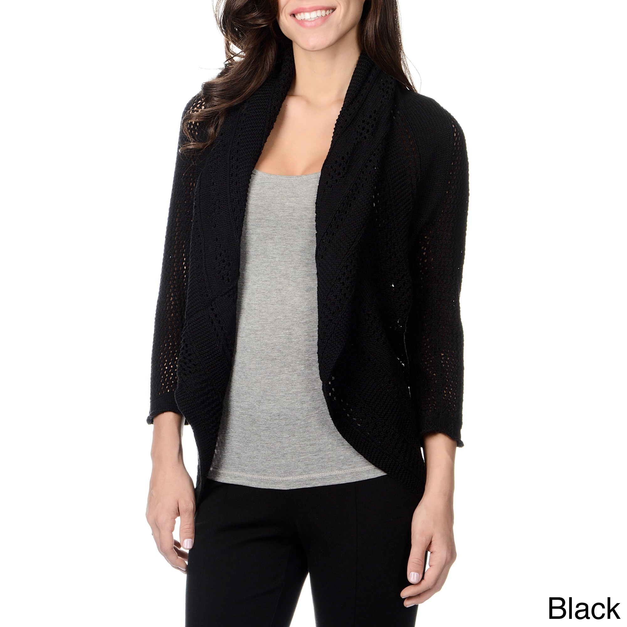 Chelsea and Theodore Chelsea   Theodore Womens Open Front Crochet Cardigan Black Size S (4  6)