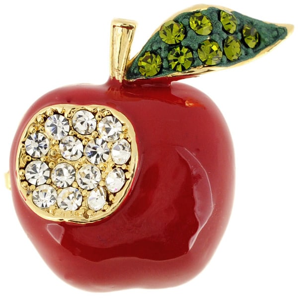 Red Apple Crystal and Enamel Brooch