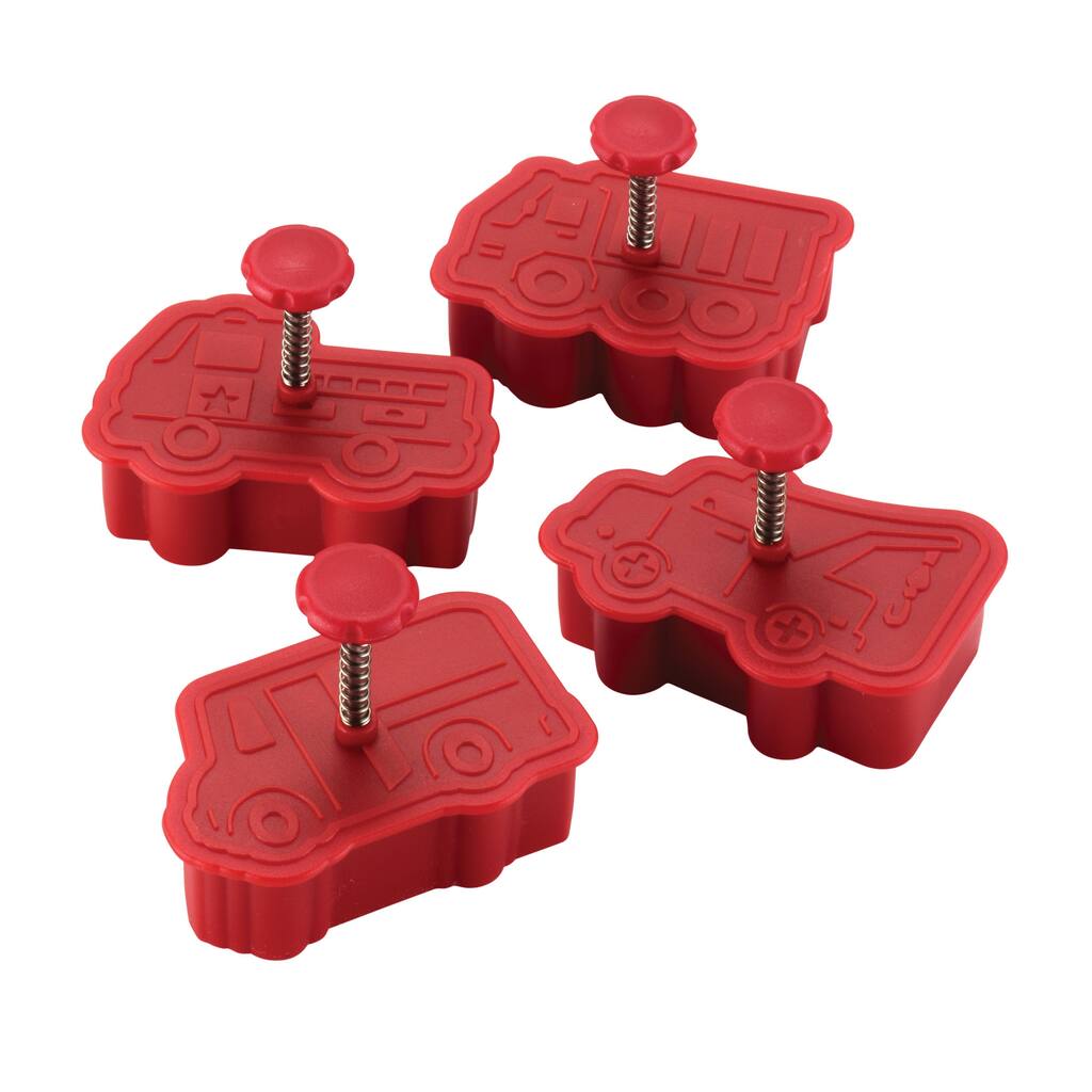 Cake Boss Decorating Tools Red Work Truck 4-piece Fondant Press Set