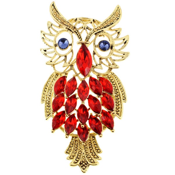Shop Light Siam Base Metal Crystal Owl Pin Brooch - Free Shipping On ...