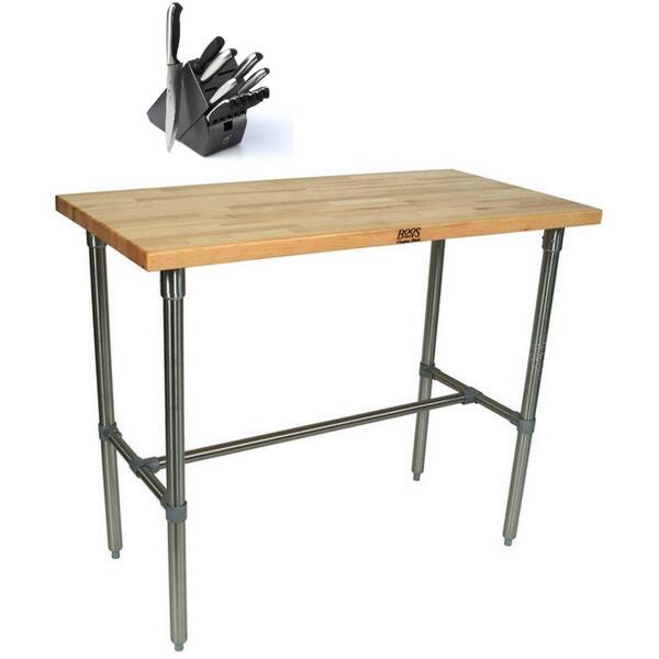 John Boos CUCNB02 Cucina Americana Classico 48x24 inch Table and Henckels 13 Piece Knife Block