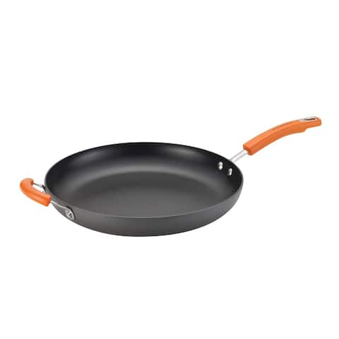 Rachael Ray Hard-anodized II Nonstick 14-inch Grey with Orange Handle Skillet with Helper Handle