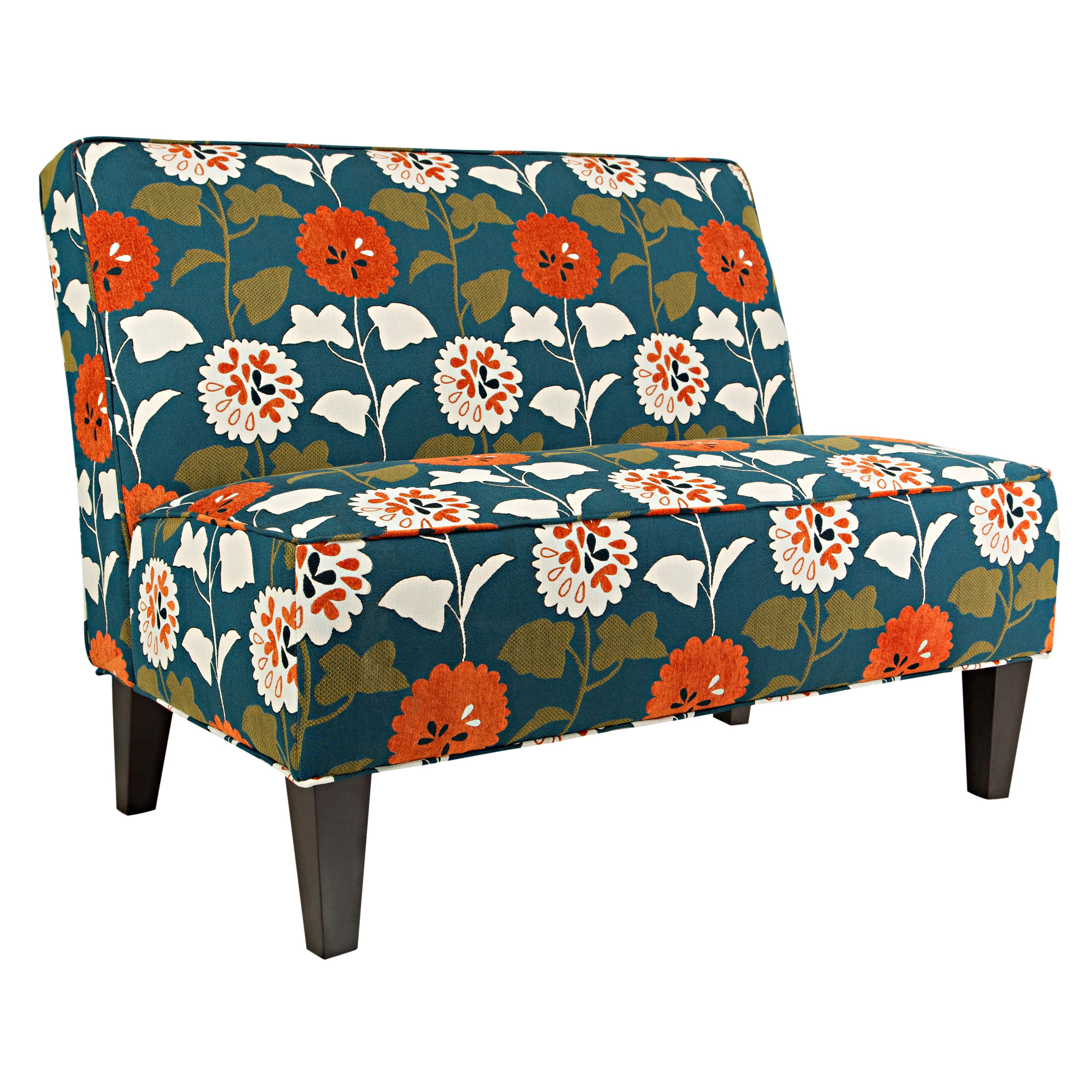 Angelohome Dover Orange And Turquoise Blue Meadow Flowers Settee