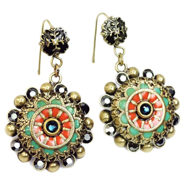 Sweet Romance Enamel Concho Hematite Southwest Dangle Earrings