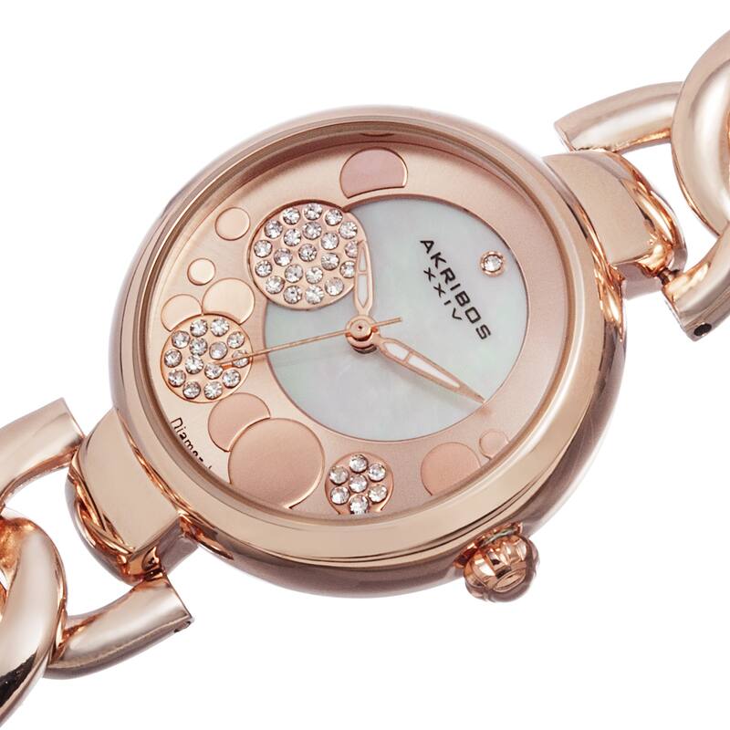 Akribos XXIV Women's Quartz Diamond-Accented Twist Chain Rose-Tone Watch