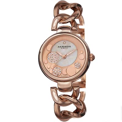 Akribos XXIV Women's Quartz Diamond-Accented Twist Chain Rose-Tone Watch