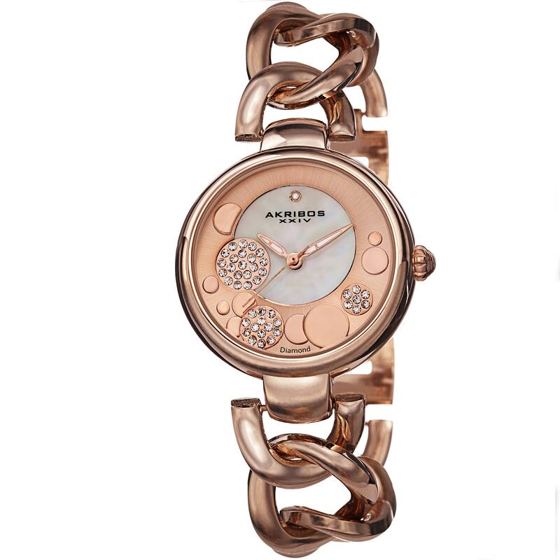 Akribos XXIV Women's Quartz Diamond-Accented Twist Chain Rose-Tone Watch